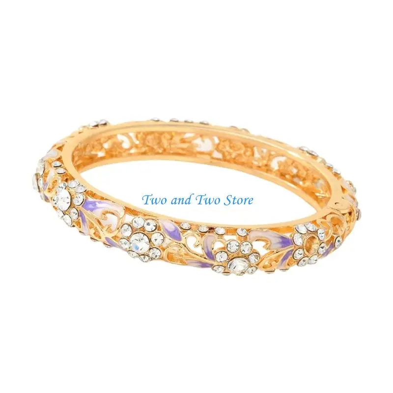 HX6F Spring Operated Fish Tail Openwork Bracelet Zinc Alloy Rhinestones Accented