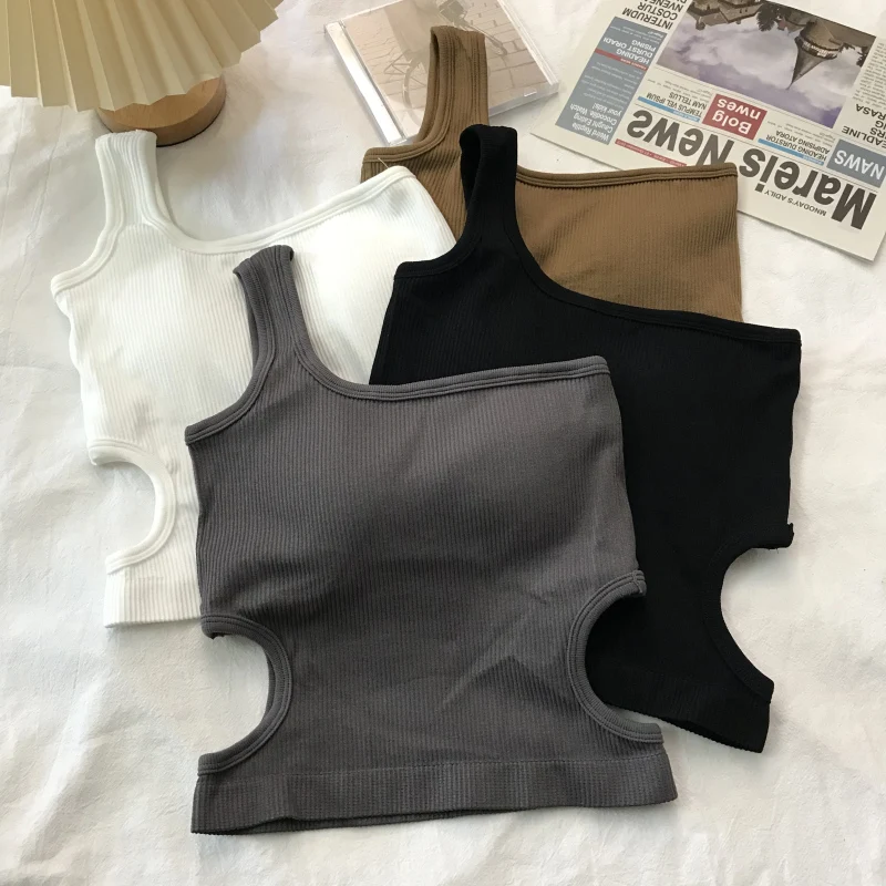 Trendy Spicy Girl Outerwear Inner Match with Chest Pad Hole Punching Base Top Beautiful Back Summer Thin Underwear Strap Vest...