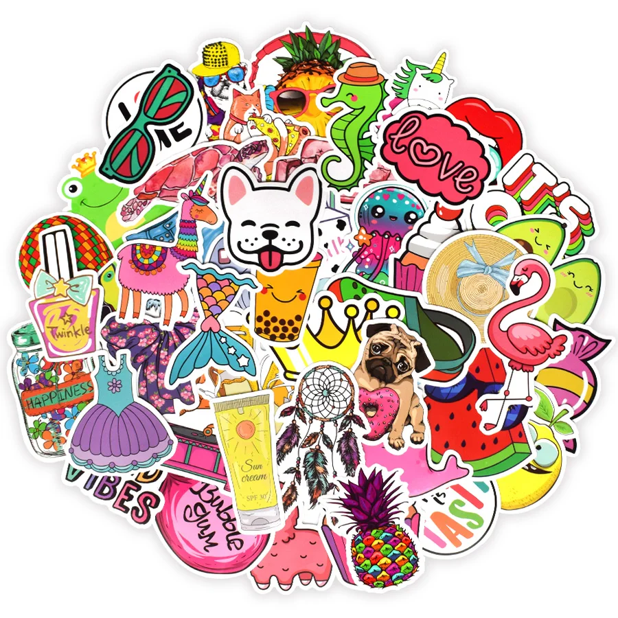 

100PCS Lovely Scrapbooking Sticker Animal VSCO Girl Style Cute Waterproof Stickers for Laptop Cars Fridge Guitar Suitcases Motor