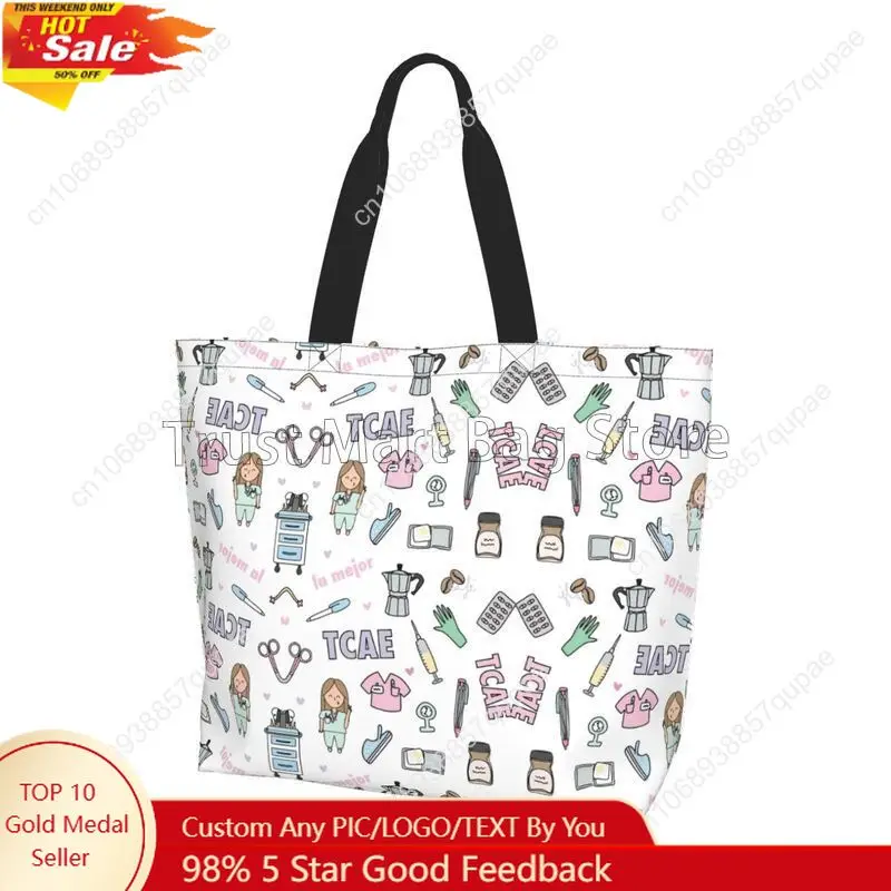 

Custom Enfermera En Apuros Doctor Nurse Medical Large Capacity Tote Bag Shoulder Bag Handbags for Women Grocery Shopping Bags