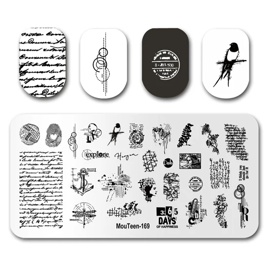 Art Nail Stamp MouTeen186 Mixed Line Art Nail Stamping Plates Manicure Set For Nail Art Stamper