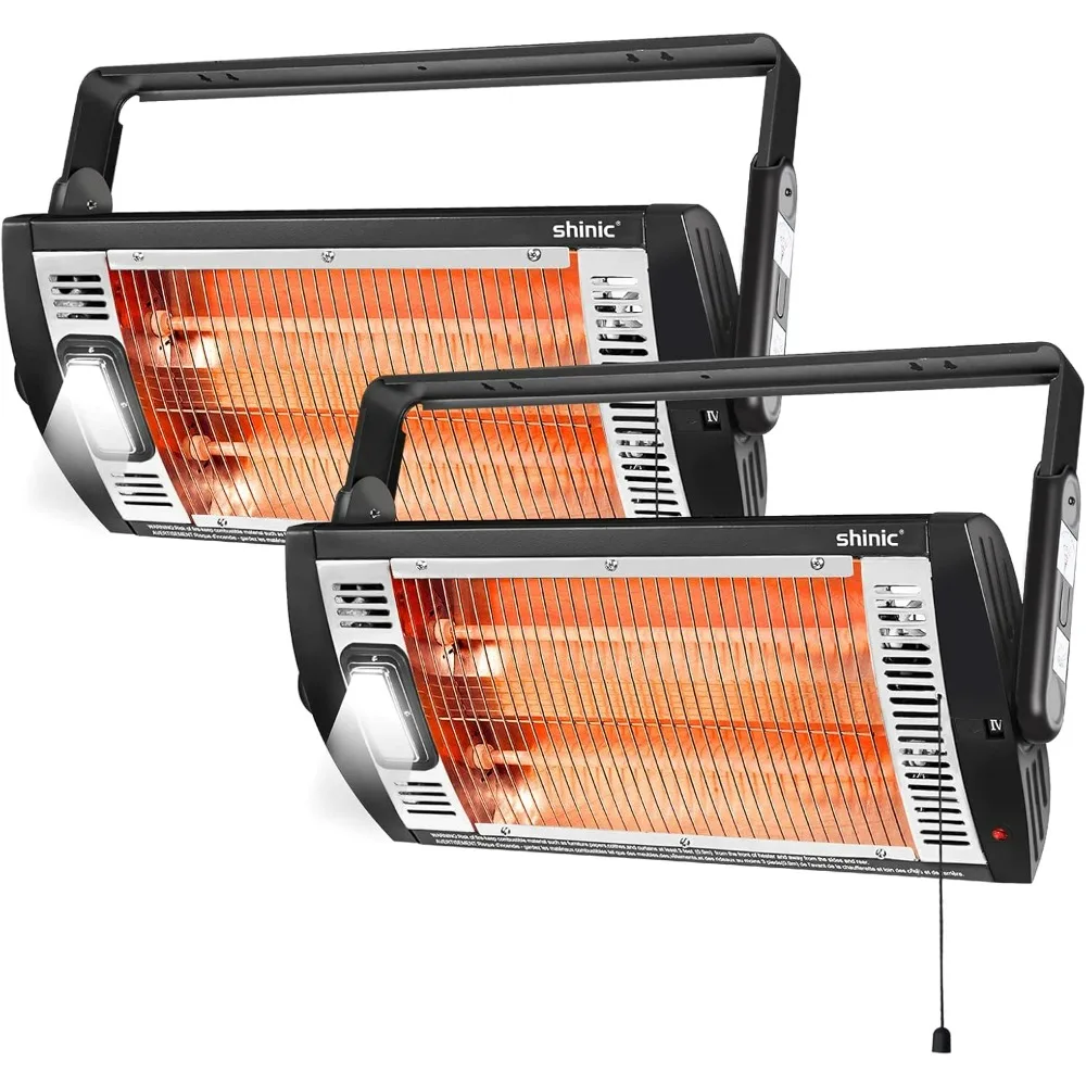 2 Packs Electric Garage Heaters, 1500W/750W Ceiling Mounted Heater Radiant Heaters with Halogen Light, 90 Degree Rotation,