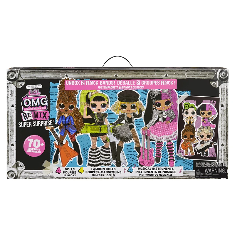 

LOL Surprise OMG Remix Супер сюрприз с 70 сюрпризами Unbox 2 рок-группы 4 модных куклы и 4 куклы-сюрпризы Подарочный набор кукол-сюрпризов
