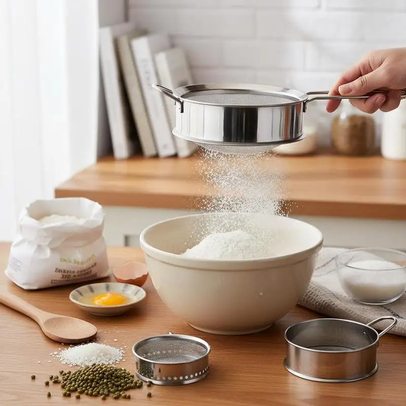 

Fine Mesh Flour Sifter 12.6 Inch For Baking Kitchen Sifting Food Preparation 12 Mesh 304 Steel Sieve Large Round Strainer Professional Culinary Tool Professional Grade Metal Mesh Professional Baker Essential Multiple Sizes Available Multi Purpose Sif