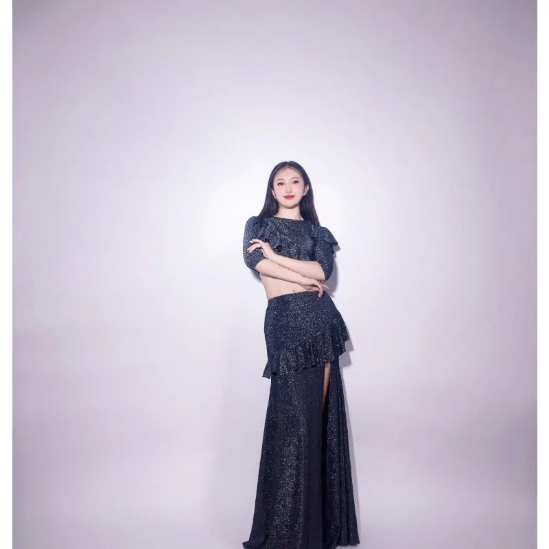 Customized Belly Dance Costumes Oriental Dance Clothes Lace Practice Clothes Group Clothes Beginner Split Skirt Fish Tail Skirt