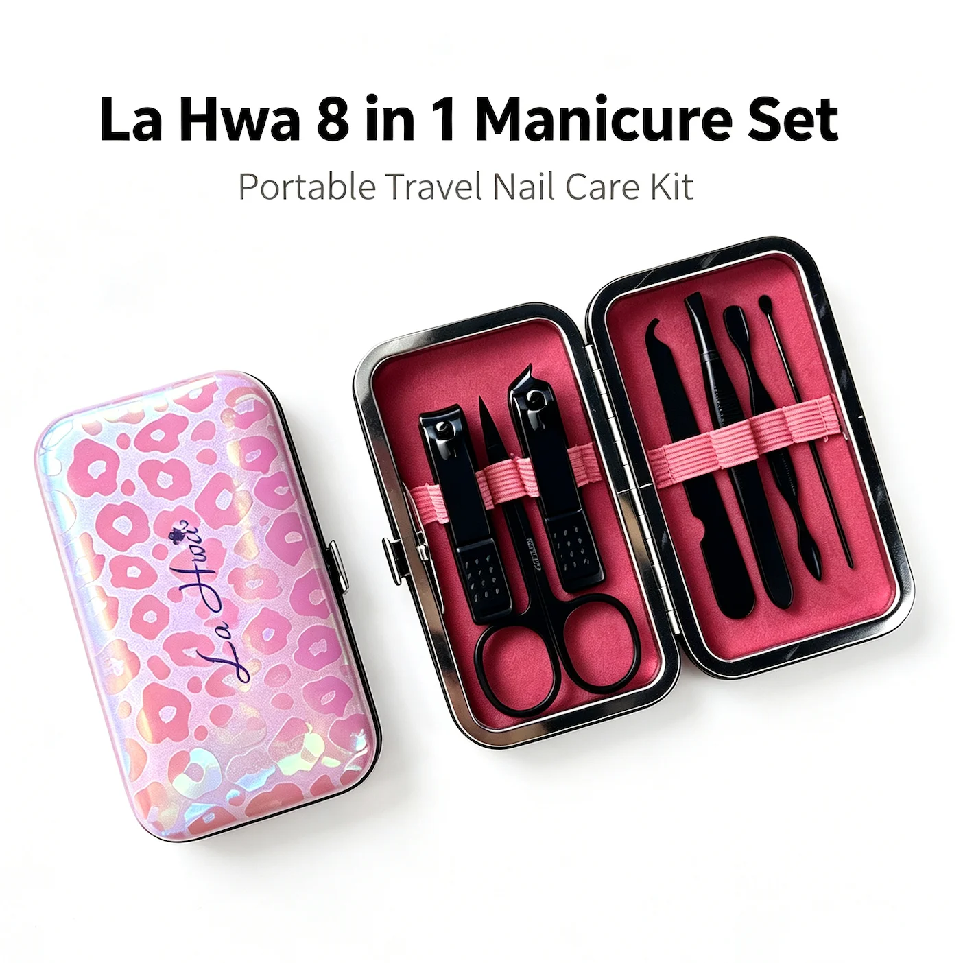 6Pcs Leopard Print Manicure Pedicure Set Stainless Steel Black Nail Clipper Kit Portable Travel Nail Care Tools Gift Box For Wo