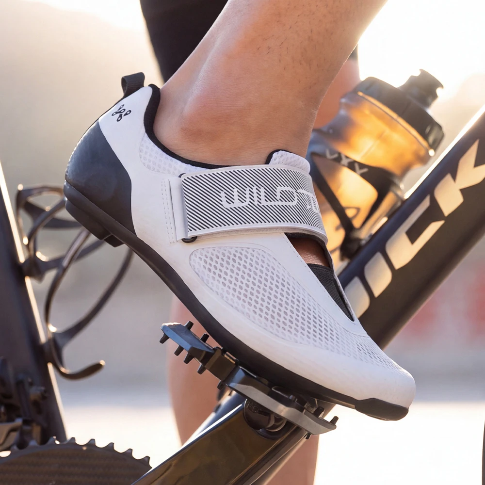 WILDTO Triathlon-Radschuhe Herren-Rennradschuhe Neue Nylon- und Glasfasersohle Knock-Schutz-Zehenpartie Atmungsaktive Fahrradschuhe mit Schnellverschluss – Detail 12