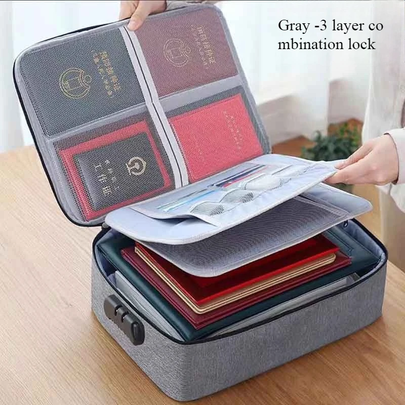 3-Layer Document Organizer Briefcase Folder Holder Men's Women's Bag Cover Purse Passport Home Safe Functional File Storage Case view 3
