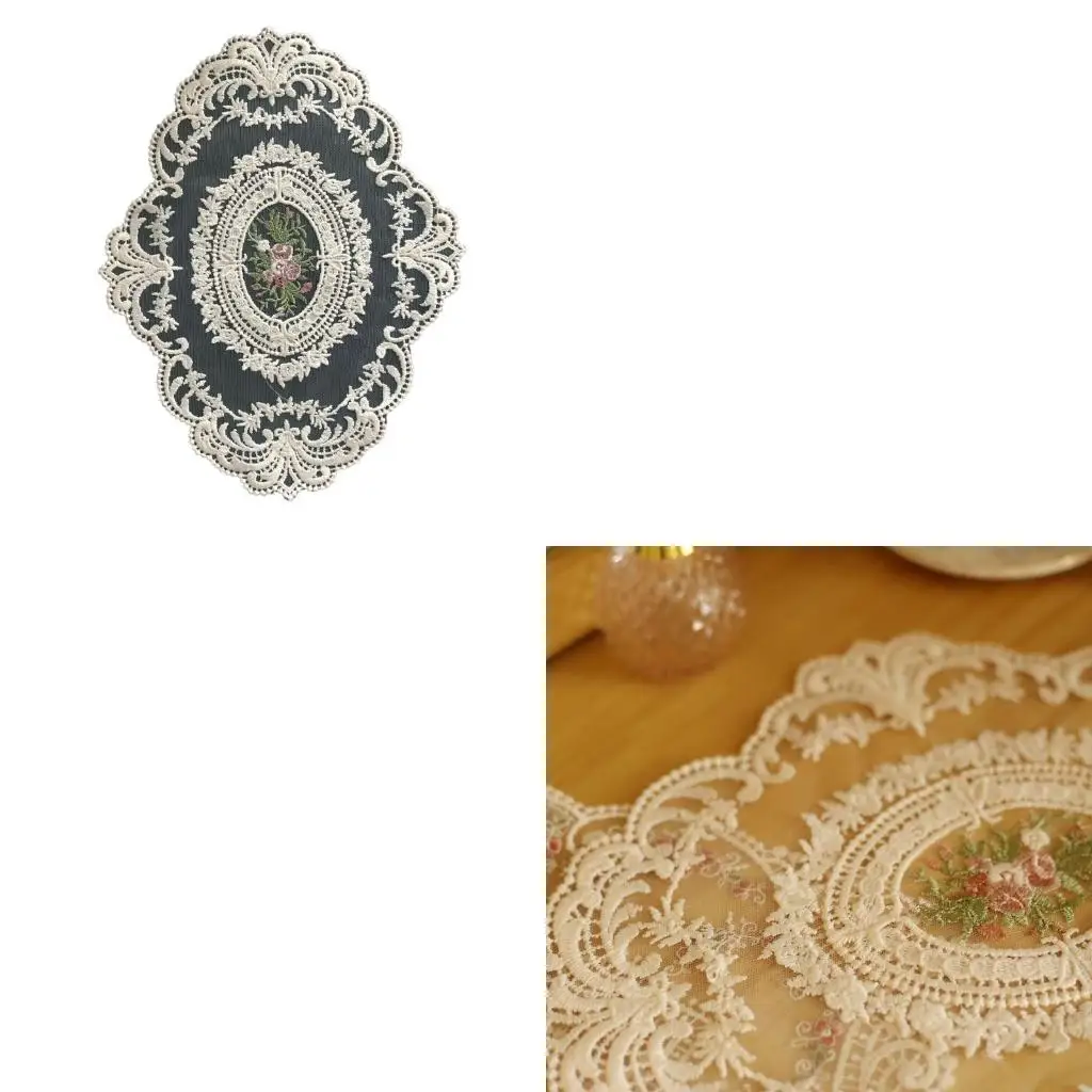 Retro Oval Lace Table Cloth Placemat School Office Desktop Tabletop Decorations