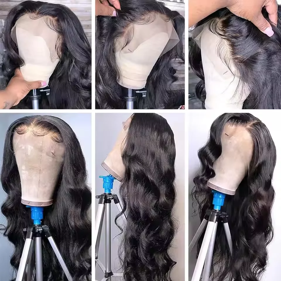 13x6 hd laço frontal perucas de cabelo humano onda do corpo pré arrancado 13x6 peruca dianteira do laço transparente frente do laço peruca de cabelo humano para mulher