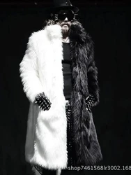 Men Faux Fur Coat Winter Thick Fluffy Long Sleeve Warm Outerwear Luxury Fur Long Jacket Black And White Bontjas Jackets Mens