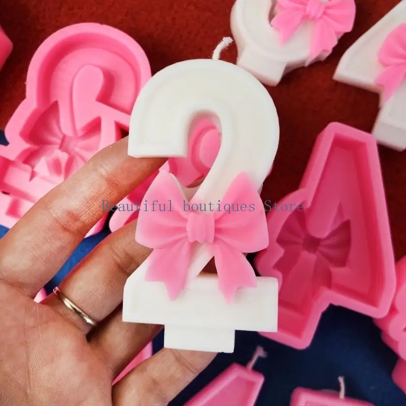 U4LF الإبداعية Bowknot عدد على شكل قالب من السيليكون لتزيين الكعكة وقوالب عدد النحت الشوكولاته لمشاريع DIY #3
