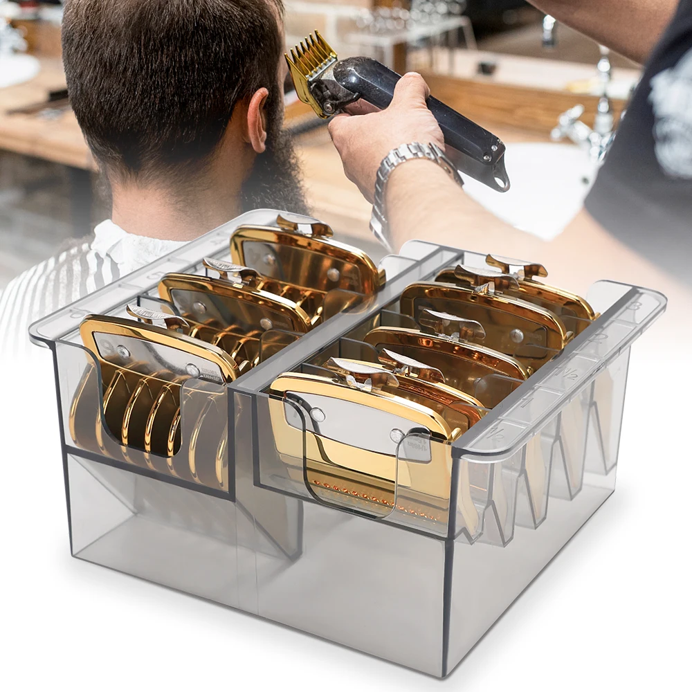 8 Grids Desktop Limit Comb Storage Box Comb Storage Case Clipper Comb Holder Hair Clipper Rack for Hair Salon Tool Transparent