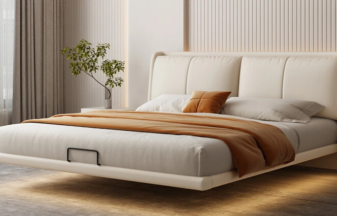 

Induction light strip master bedroom king bed, internet red double bed, high-end atmospheric cream style suspended bed