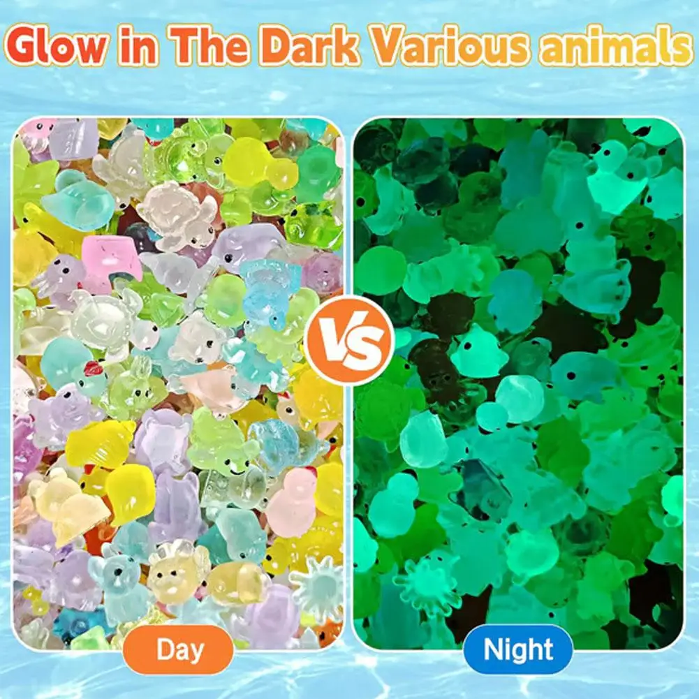 50 Uds. Mini animales de resina que brillan en la oscuridad, conjunto de caja ciega sorpresa, más de 60 estilos, decoración de jardín de hadas, manualidades DIY, juguetes educativos