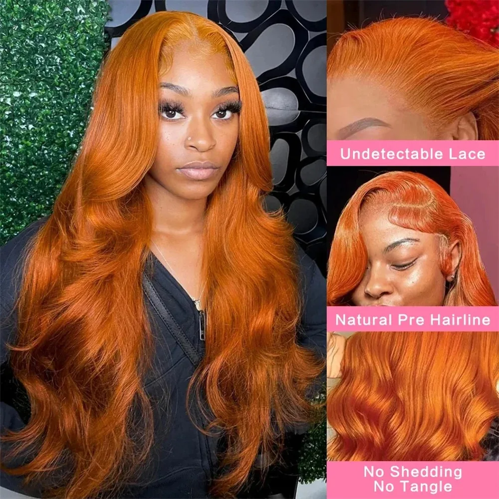 Ginger Orange Body Wave 13x6 HD Lace Front Human Hair Wigs Transparent 220 Density 13x4 Lace Frontal Human Hair Wigs For Women