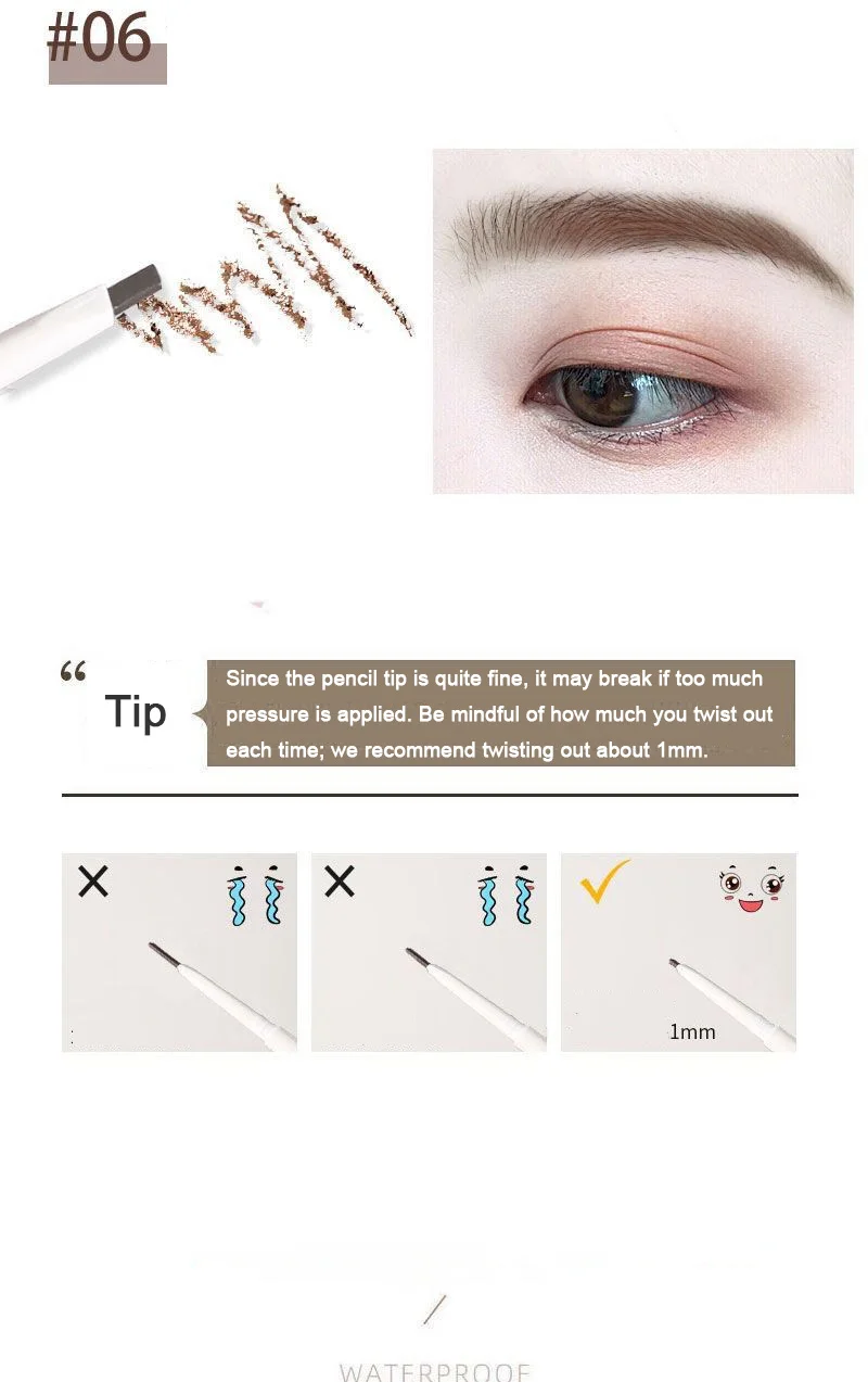 Thin-Head Double-Ended Eyebrow Pencil – Waterproof, Long-Lasting, Auto-Rotate, Brush Tip, Contour, Natural, Certified, Unisex