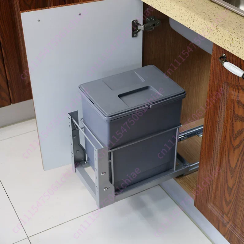Recessed Pull-out Cabinet Trash Bin Lidded Narrow Hidden Kitchen Sorting Storage Basket