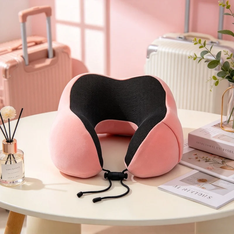 Portable U-Shaped Neck Support Pillow, Slow Rebound Memory Foam Cushion for Airplane Travel and Office Rest