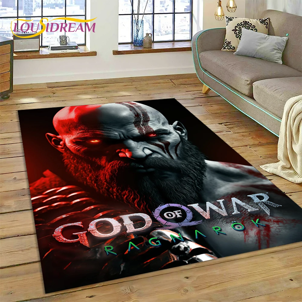 God of War Games Kratos Cartoon 3D Rug Carpet for Living Room Bedroom Home Decor,Floor Mat Non-slip Decoration for Sofa Doormat