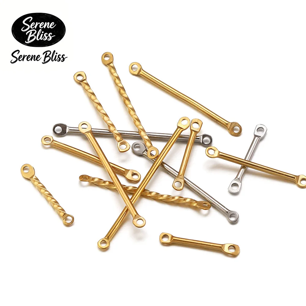 

20pcs Stainless Steel Connector Twisted Bar Link Stick Double Hole for DIY Earrings Bracelet Necklace Jewelry Making Accessories
