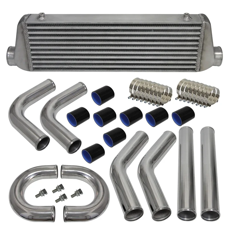 Aluminum Universal Bar & Plate Intercooler Core 550x180x64mm & DIY 2.5in OD 63mm Piping Hose Clamps Kit