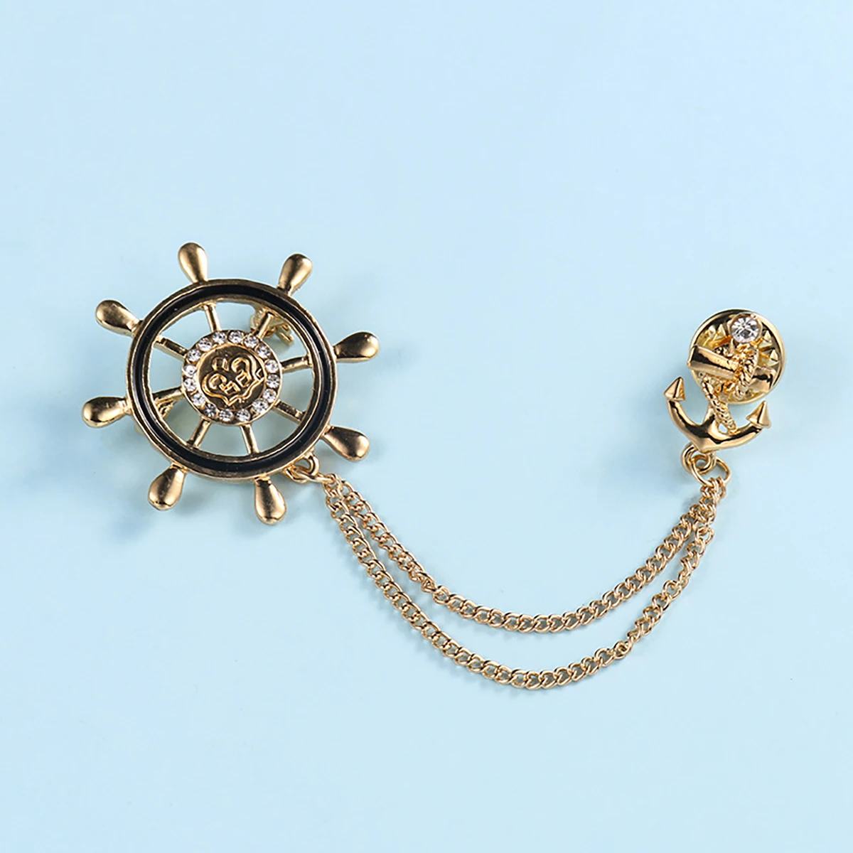 بروش رجالي فاخر أنيق مصنوع من خليط معدني مرصع بحجر الراين والكريستال دبوس على شكل زهرة وسلسلة على شكل طية صدر السترة لحفلات الزفاف