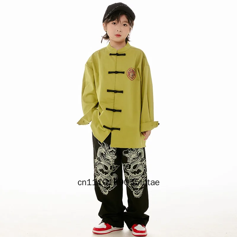 

Детская одежда для танцев в стиле хип-хоп, модные наряды в китайском стиле для показов, уличная одежда для мальчиков, костюмы для выступлений, трендовый спортивный костюм в национальном стиле