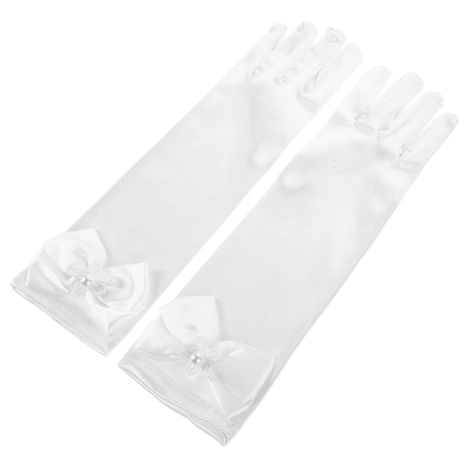 

1Pair Children's Flower Girl Gloves Lace Bow Princess Gloves for Wedding Party Dress Up Fashion Butterfly Accessories