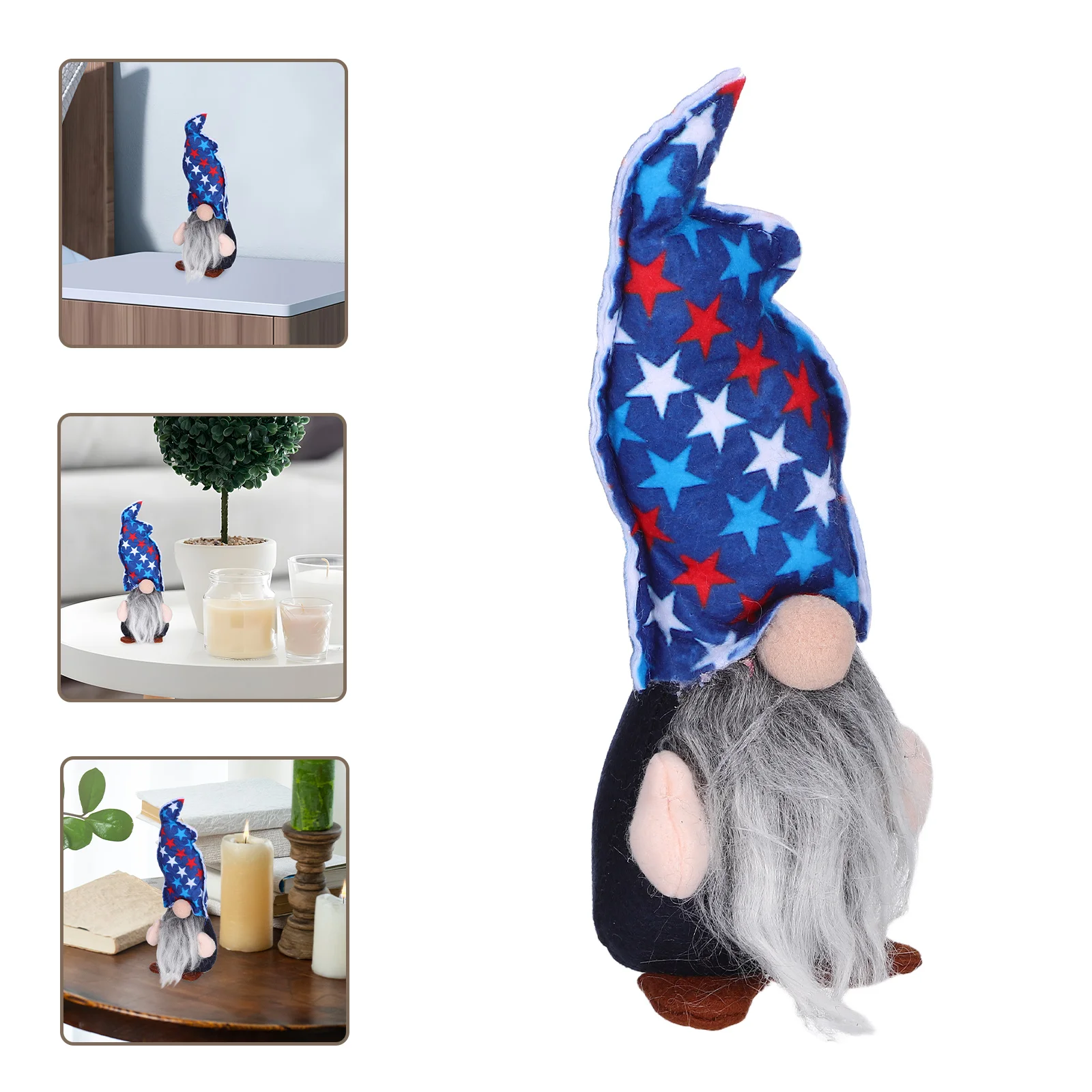

4 Grey Gnome Figurines Decorative Patriotic Home Office Independence Day Fourth July Desktop Ornaments Toys