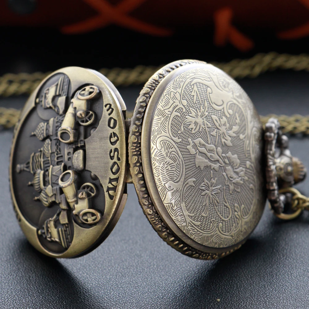 XH3022 Steampunk Vintage National Salute Relief Quartz Pocket Watch Fashion Charm Fob Watch Necklace Pendant with Chain Gift