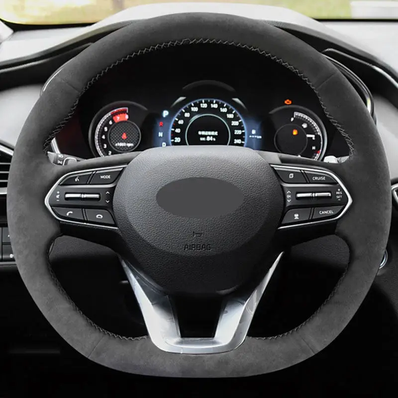 

Замшевая кожаная оплетка с ручной строчкой для Hyundai Santa Fe 2019-2023 Palisade 2020 2021 2022, чехол на руль автомобиля с иглами