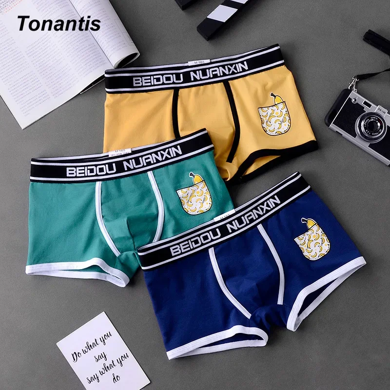 

3Pcs Boxer Man Men's Panties Personality Trendy Cotton Underwear Youth Korean Banana Monkey Printing Man Boxershorts