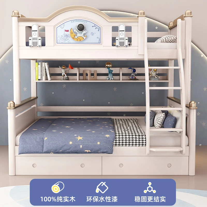 Full solid wood upper and lower beds Bunk beds Children's  Boys and girls Cherry wood small apartment mother and child