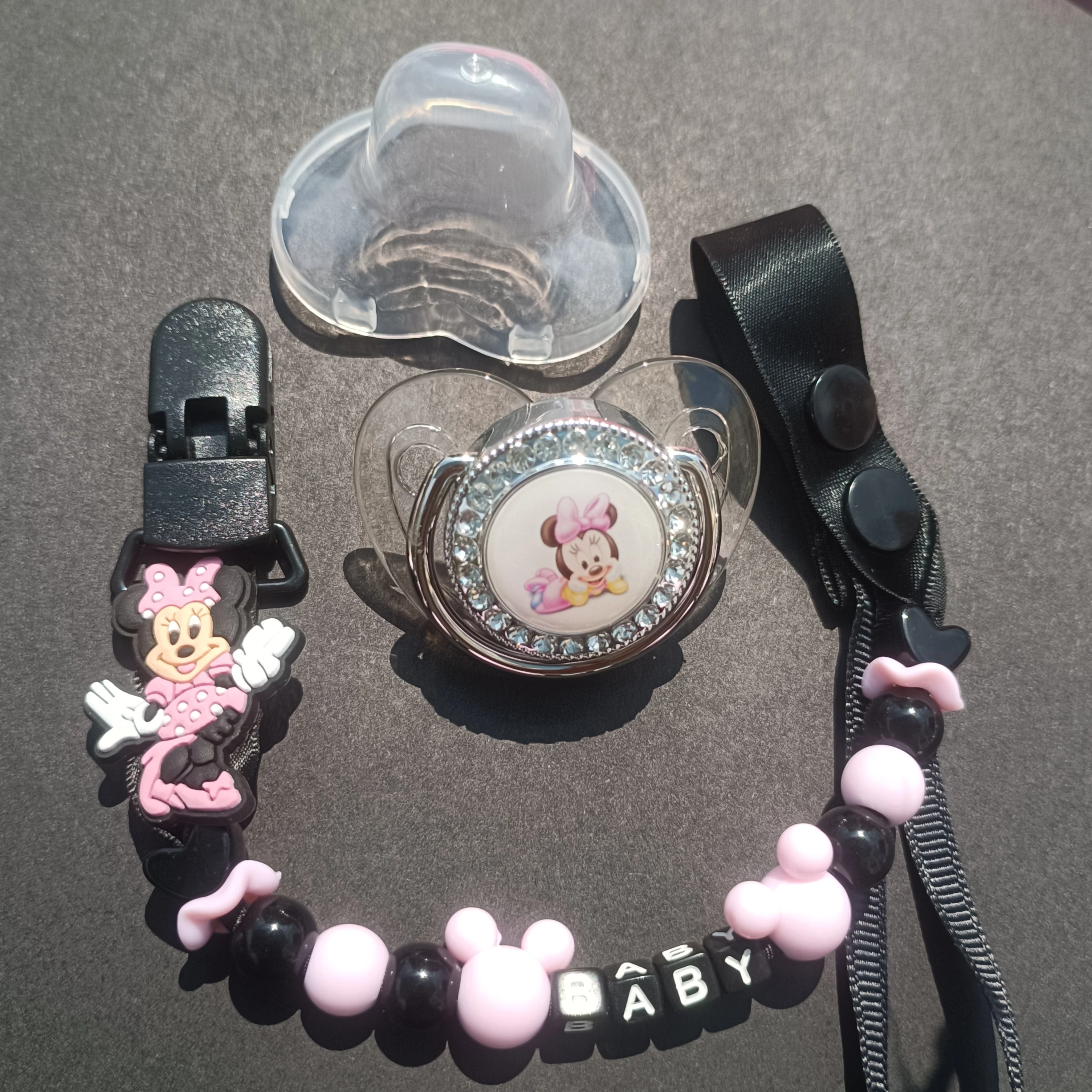 

New Style Minnie Mouse Chupetas De Bebê and Free Custom Name Pacifier Clip Holder Attache Tetine Personnalise Anti Loss Chain