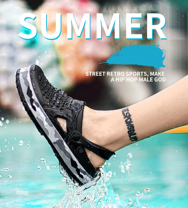 Herren-Slipper für den Sommer, Atmungsaktive Outdoor-Sandalen, Kühlende Outdoor-Fußbekleidung, Rutschfeste Strand-Slipper, Straight Drag – Detail 1