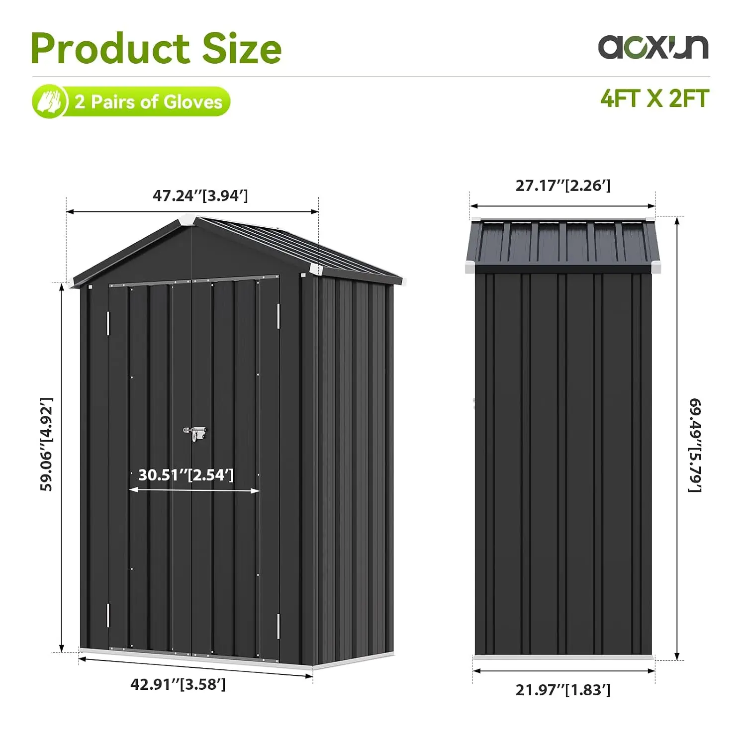 Vertical Outdoor Storage Cabinet 3.5x2ft with Floor & Shelves Metal Garden Shed Tool Locker, Customized
