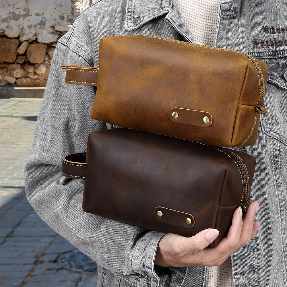 

YL-18S--605 Real leather top layer cowhide multifunctional handbag, retro men's wear-resistant large capacity storage bag