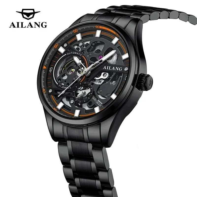 AILANG 8838 Men's Steampunk Skeleton Tourbillon Automatic Mechanical Watch Luminous Waterproof Fashionable Wristwatch