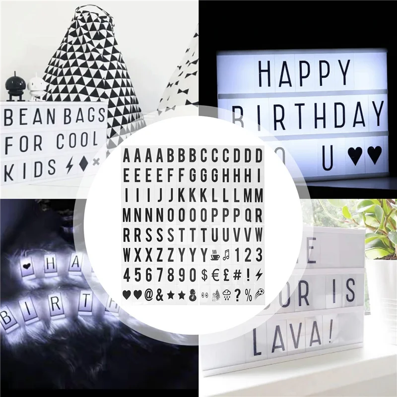 ABAE-624Pcs Cinematic Lightbox Replacement Letters & Numbers Signs Black 65.4X35mm(LED Light Box Is NOT Included ) Black