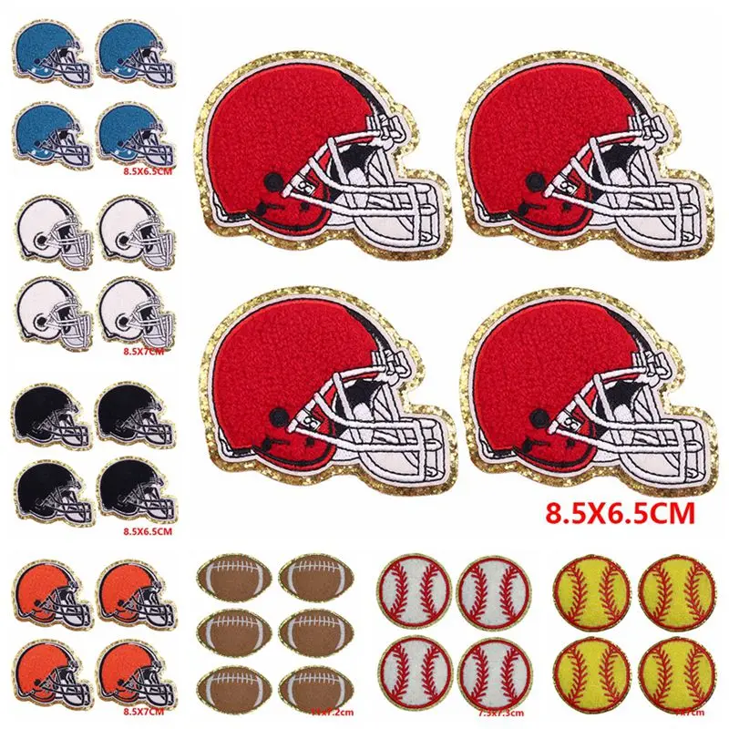 

10PCS Wholesale Rugby Helmet Towel Embroidered Patch Iron On Patches For Clothing Thermoadhesive Patches For Clothes Ball Patch