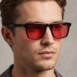 Robert Downey Sunglasses Red Lens Sunglasses Iron Man Sunglasses Retro Square Sunglasses for Men Vintage Polarized Sunglasses