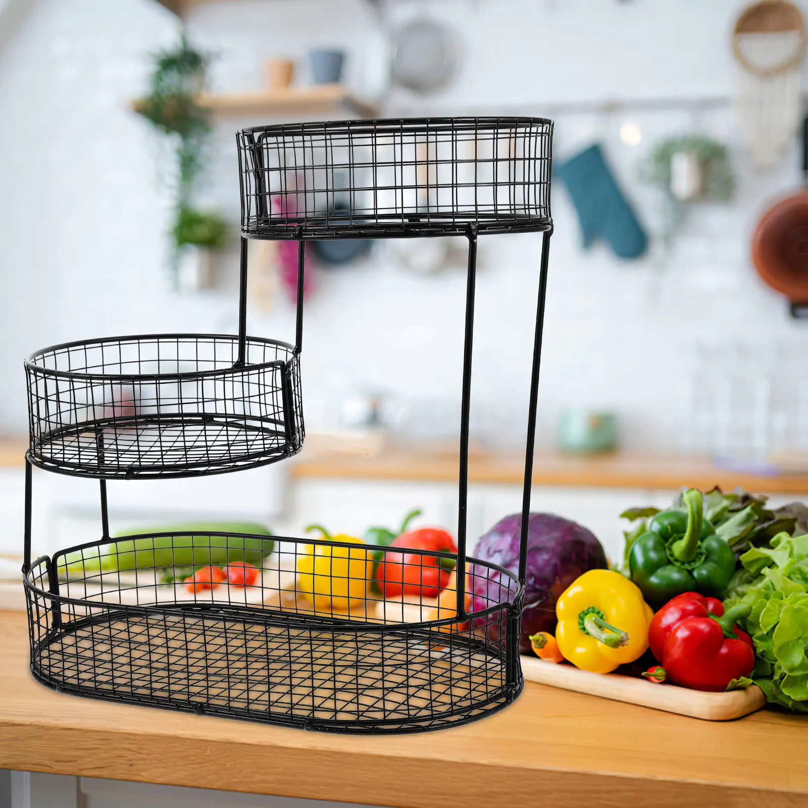 

Snacks Basket Storage Rack Multifunctional Fruit Vegetable Kitchen Organizer Pantry Cart Wire Basket Countertop Fruit Bowl Stand
