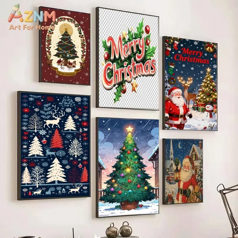 1 Vintage Christmas Wreath Collage Canvas Wall Art Xmas Winter Holiday Poster For Bedroom Living Room Home Background Decoration