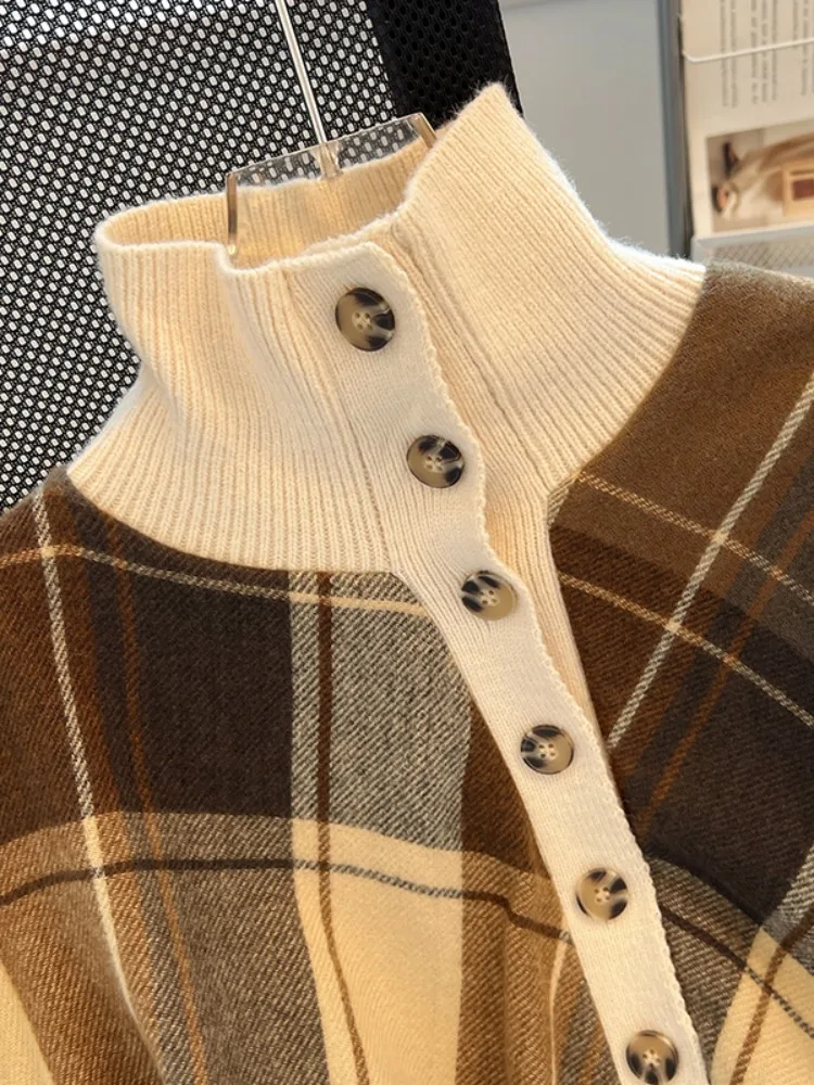 عالية طوق محبوك سترة معطف المرأة الخريف جديد Sle زر الربط شرابة منقوشة تصميم توصية الشراء الذاتي