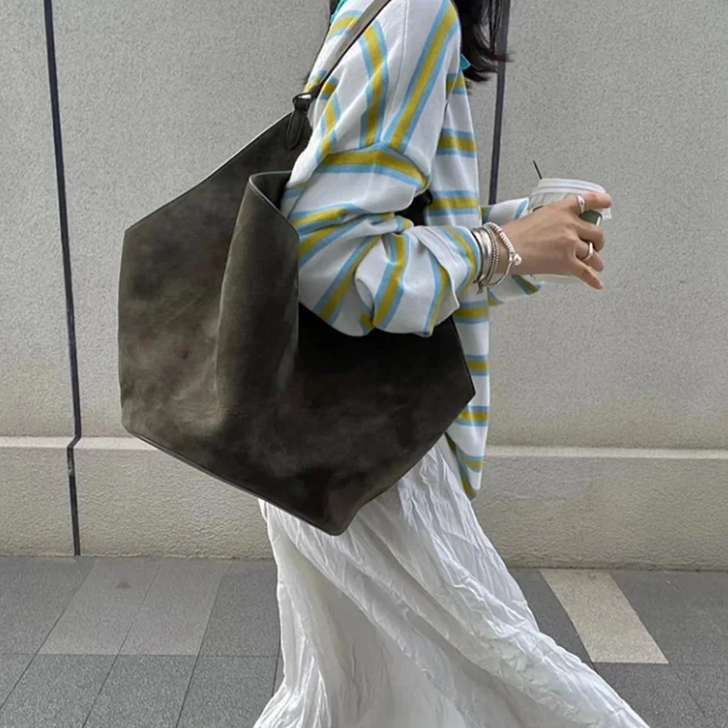 

Vintage Nubuck Leather Large Capacity Tote Shoulder Bags Casual All-match Versatile Travel Bag Korean Chic Designer Bolsos