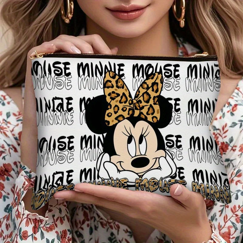 1개 디즈니 미니 레오파드 프린트 화장품 가방, 보석 보관 가방, 완벽한 여행용 지퍼 보관 가방 - 재미있는 생일 선물