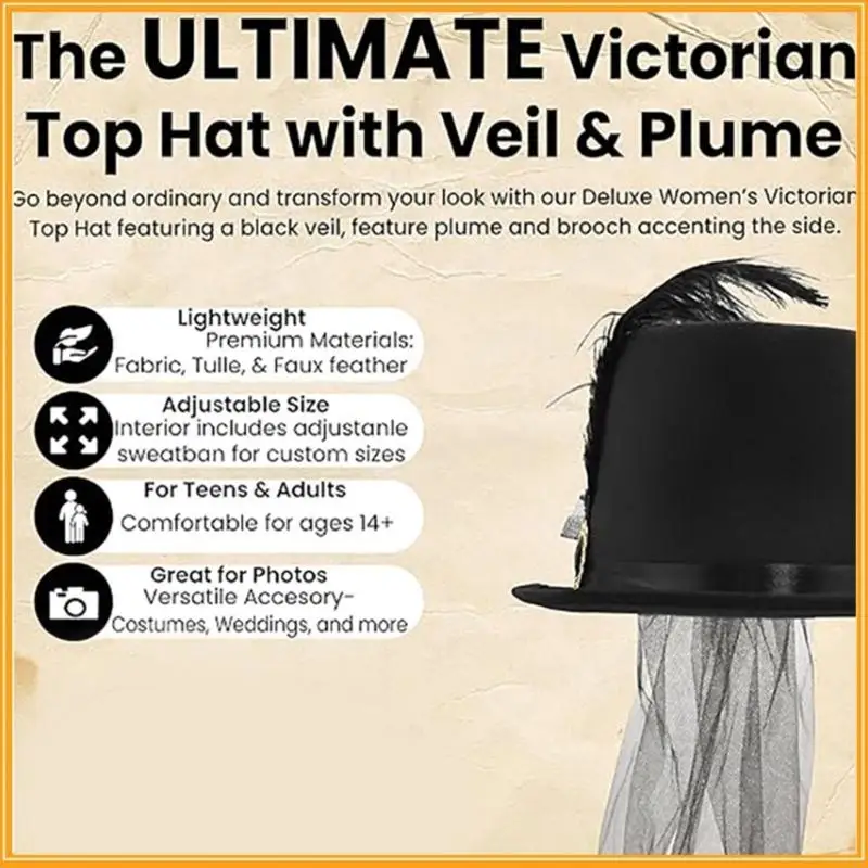 Sophisticated Dark Veils Tops Hat Gothic Prom Party Wear Y166