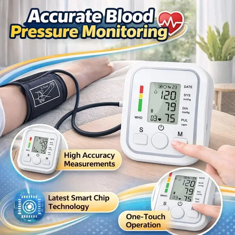Kit de Teste de Monitor de Pressão Arterial, Monitor de Pressão Arterial Automático para Braço Superior, Esfigmomanômetro Digital, Dispositivo Médico de Pulso