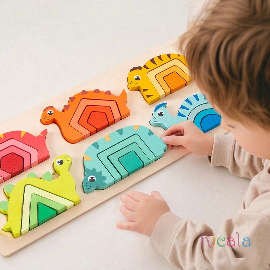 ﻿Children's Wooden Educational Toys Sorting Stacking Preschool Color Shape Dinosaur Classification Cognition Game Christamas Toy